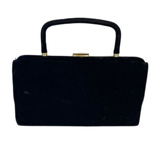 Vintage 50-60s Garay Black Velvet Top Handle Rectangular Evening Bag